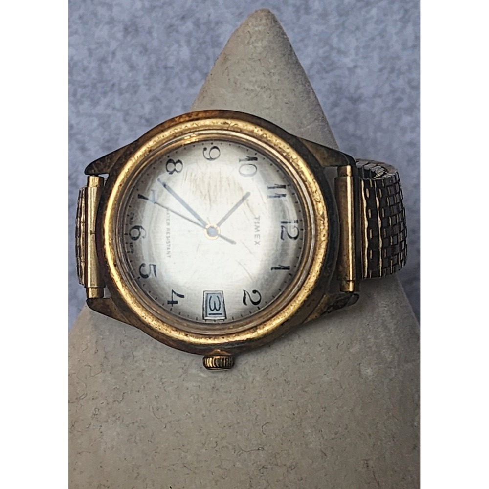 VTG Timex Manual Wind Watch Gold Tone Speidel Expansion Band Date READ